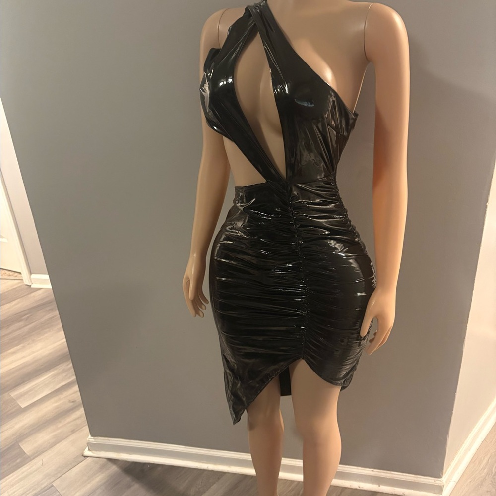 Fashion Nova Glossy Black One Shoulder Dress